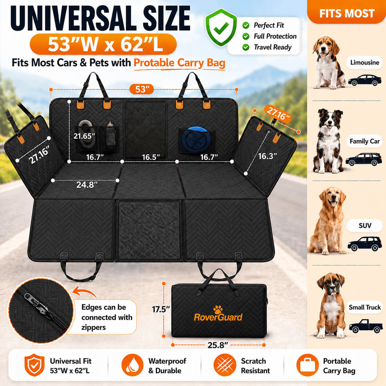 RoverGuard™ Hard Bottom Dog Car Seat Cover